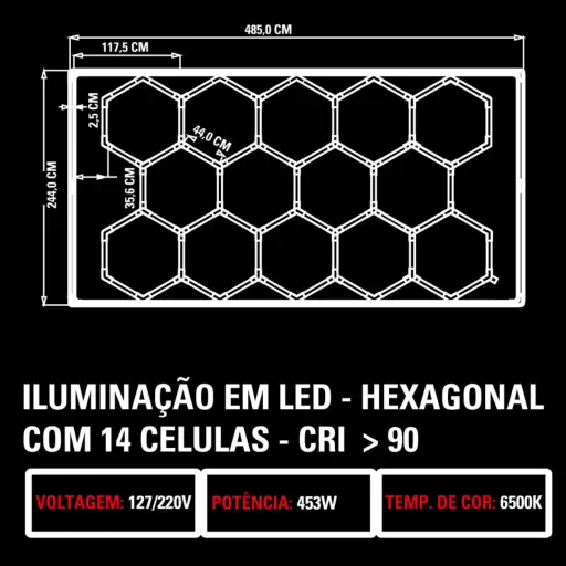 Sistema de Iluminação Colmeia LED 14 células - Sigma Tools